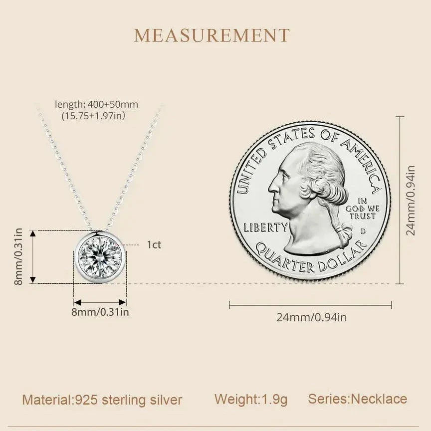 925 SILVER 1 or 5 STONE BEZEL SET MOISSANITE NECKLACE .5CT - 1.5CT