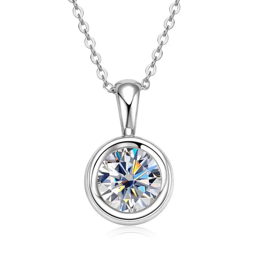 14K GOLD PLATED SILVER BEZEL MOISSANITE PENDANT NECKLACE 2CT SINGLE BAIL LOOP