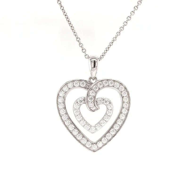 PLATINUM PLATED SILVER LOVE HEART PENDANT W/FULL MOISSANITE STONE AND POETRY CARD