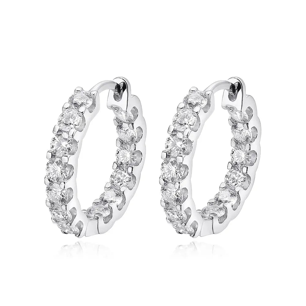 GOLD PLATED SILVER MOISSANITE HOOP EARRINGS 2.6CTW