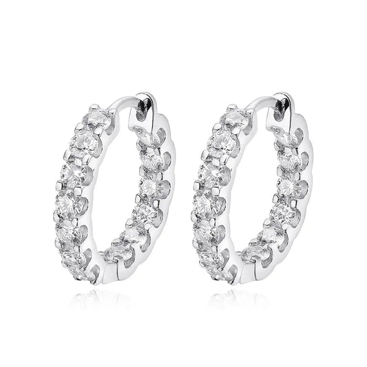 GOLD PLATED SILVER MOISSANITE HOOP EARRINGS 2.6CTW