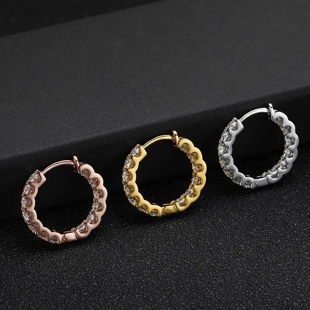 GOLD PLATED SILVER MOISSANITE HOOP EARRINGS 2.6CTW