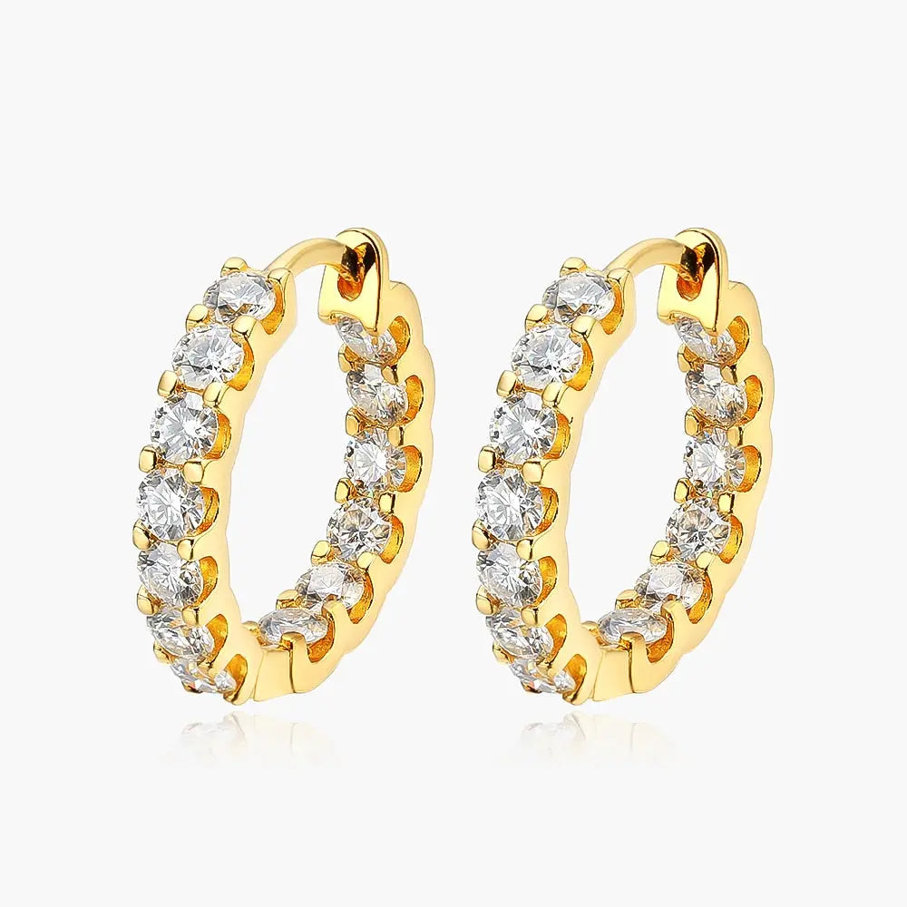 GOLD PLATED SILVER MOISSANITE HOOP EARRINGS 2.6CTW