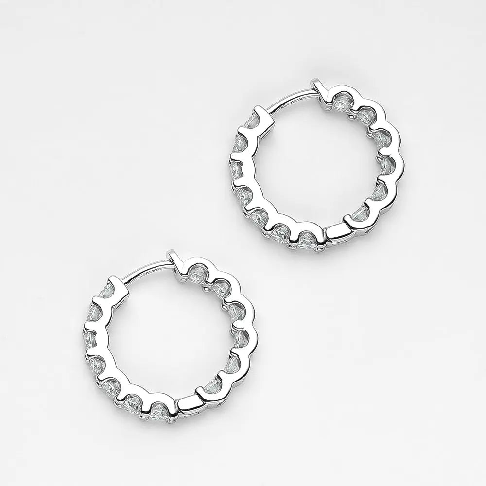GOLD PLATED SILVER MOISSANITE HOOP EARRINGS 2.6CTW