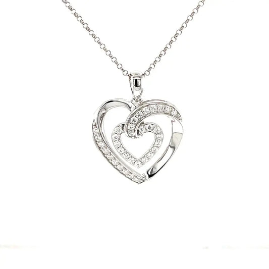 PLATINUM PLATED SILVER LOVE HEART PENDANT W/HALF MOISSANITE STONE AND POETRY CARD