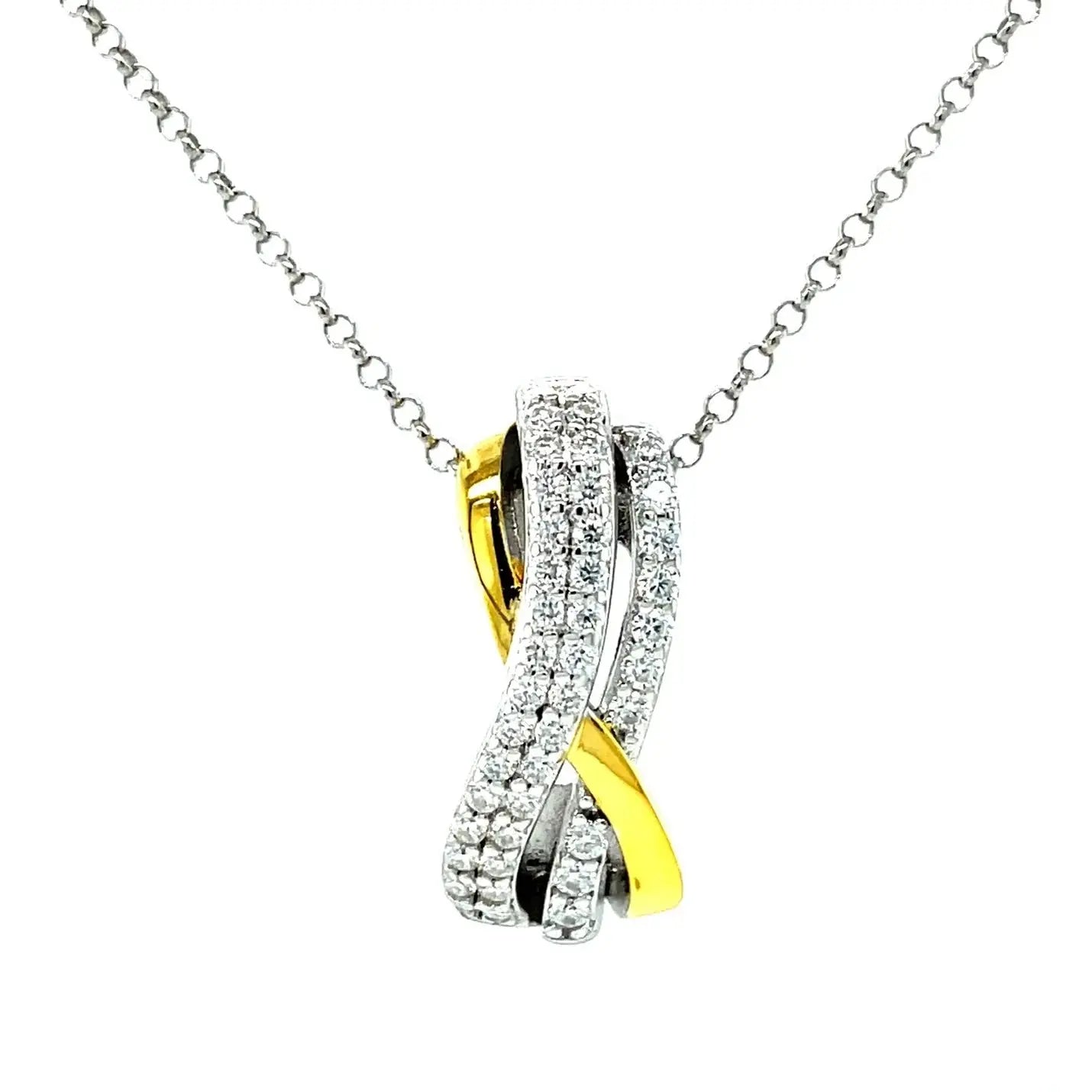 PLATINUM PLATED SILVER THROUGH THICK AND THIN 2 TONE PENDANT W/MOISSANITE STONES AND POETRY CARD