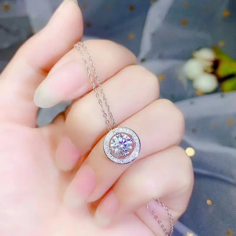 Moissanite Awesome Necklace Platinum Plated Silver 1ct Center Stone
