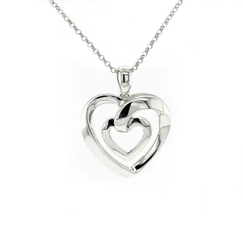 PLATINUM PLATED SILVER LOVE HEART PENDANT W/NO STONES AND WITH POETRY CARD