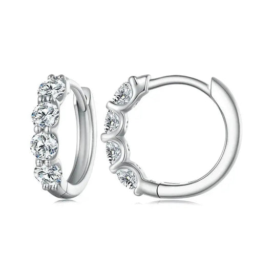 PLATINUM PLATED 925 SILVER MOISSANITE HOOP EARRINGS 0.8 CTW