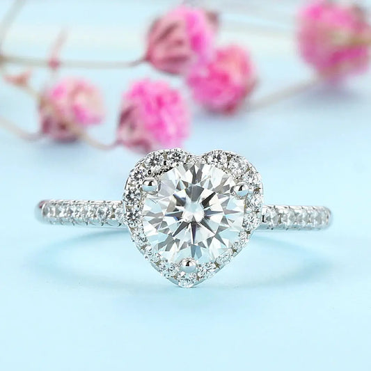 Silver  Moissanite Halo Engagement Ring 1ct