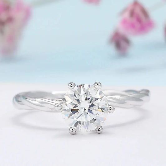 Silver or Gold Plated Silver Moissanite Solitaire Engagement Ring 1ct