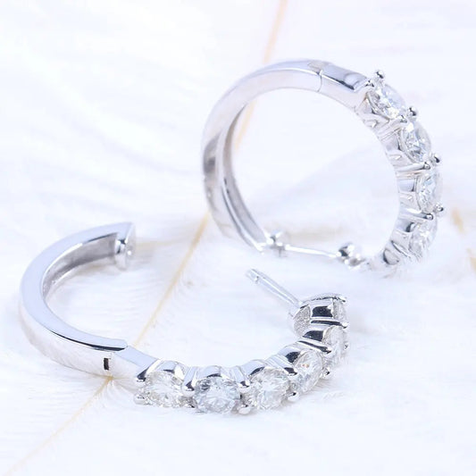 Platinum Plated Silver Hoop Moissanite Earrings 2.4ctw / Platinum Moissanite Earrings