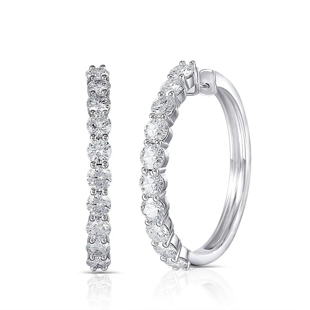 Platinum Plated Silver Hoop Earrings Moissanite 3.4ctw