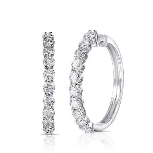 Platinum Plated Silver Hoop Earrings Moissanite 3.4ctw