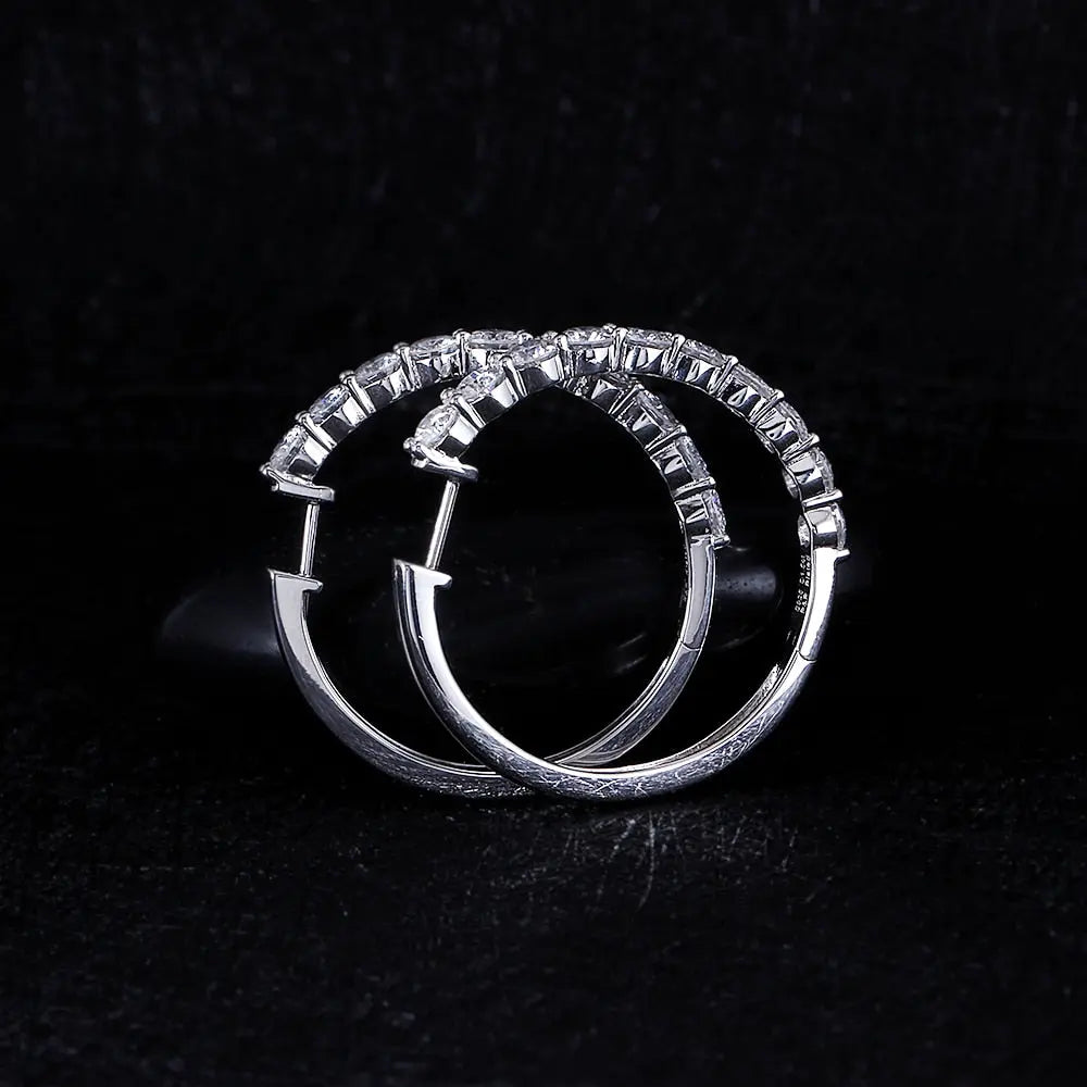 Platinum Plated Silver Hoop Earrings Moissanite 3.4ctw