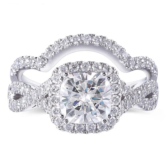 Platinum Plated Silver Moissanite Bridal Set 2 Piece  2.8ct Total