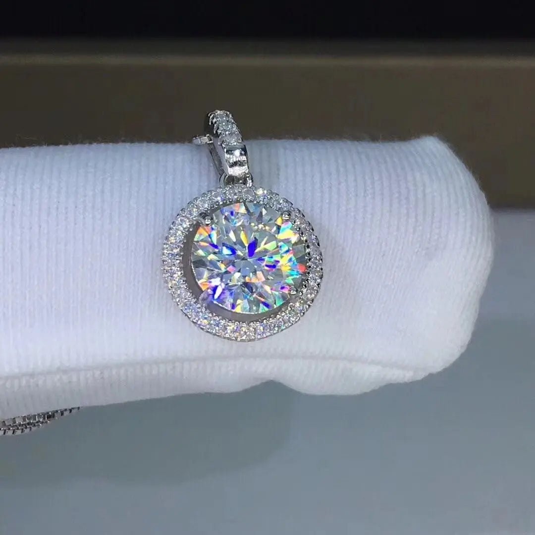 Silver Halo Moissanite Best Necklace Pendants 1ct Center Stone