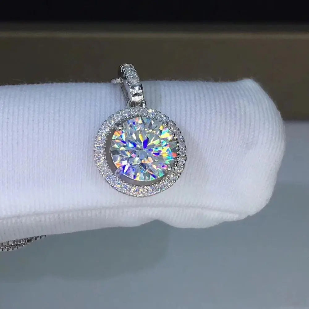 Silver Halo Moissanite Best Necklace Pendants 1ct Center Stone