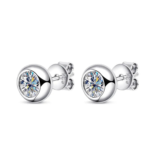 Silver Moissanite Bezel Set Stud Earrings 1ctw
