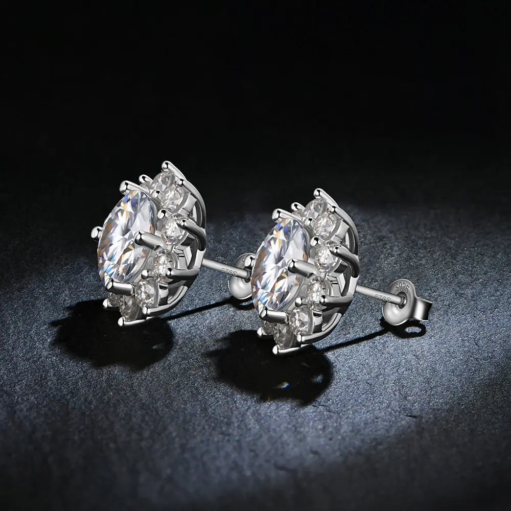 Silver Snowflake Moissanite Stud Earrings 1ctw - 6ctw