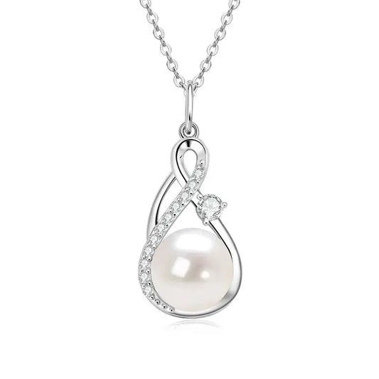SILVER 10MM FRESHWATER / TAHITIAN BLACK PEARL AND MOISSANITE INFINITE PENDANT NECKLACE