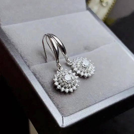 White Gold Plated Stud Moissanite Double Halo Earrings 1.5ctw