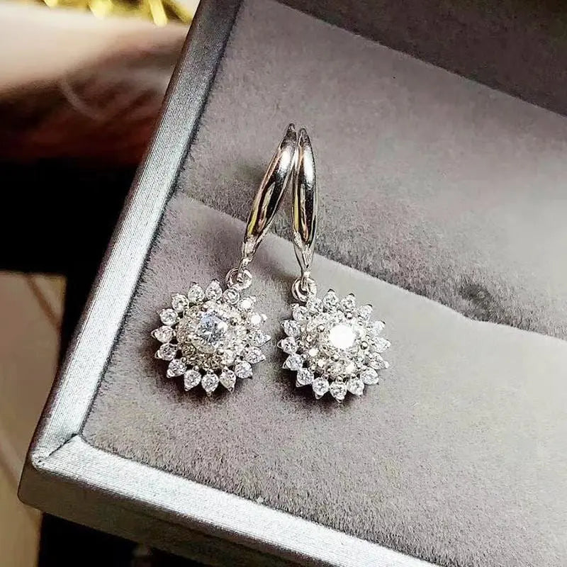 White Gold Plated Stud Moissanite Double Halo Earrings 1.5ctw