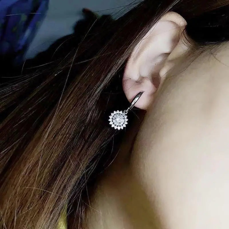 White Gold Plated Stud Moissanite Double Halo Earrings 1.5ctw