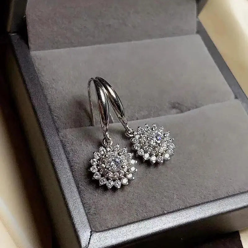 White Gold Plated Stud Moissanite Double Halo Earrings 1.5ctw