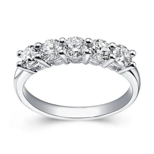 White Gold Plated Silver 5 Stone Moissanite Anniversary Woman Engagement Ring 0.85ct