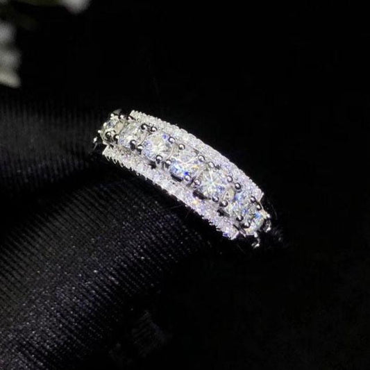 White Gold Plated Silver 7 Stone Moissanite Anniversary Ring for Her 0.77ct