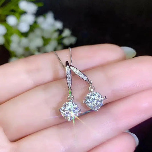 White Gold Plated Silver Drop / Beautiful Dangle Earrings Moissanite 2ctw