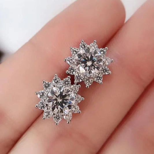 White Gold Plated Silver Halo Moissanite Luxury Earrings 2ctw
