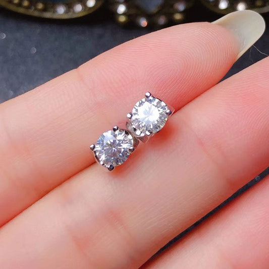 White Gold Plated Silver Moissanite Stud Earrings 1ctw