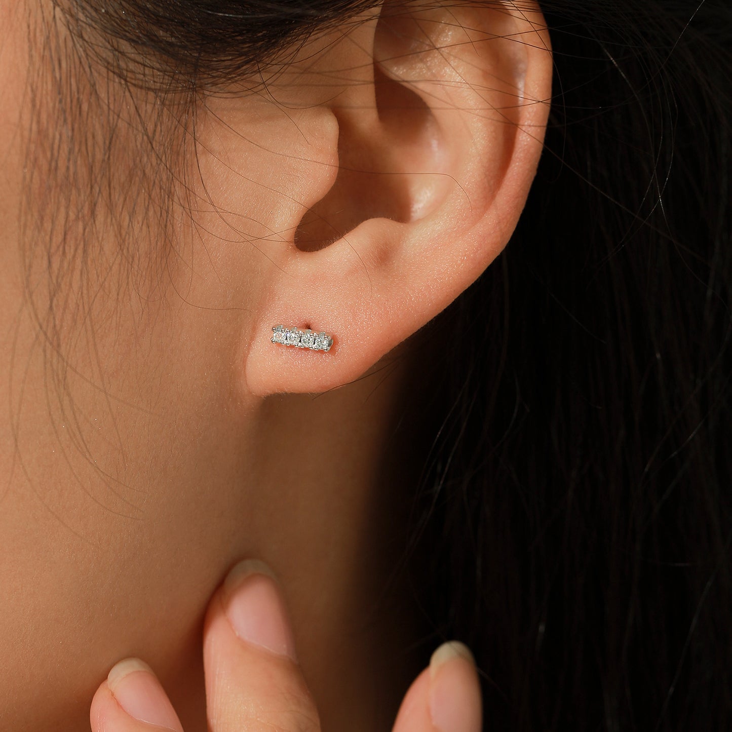 D-color moissanite 925 silver light luxury small cool feeling exquisite brilliant row diamond earrings