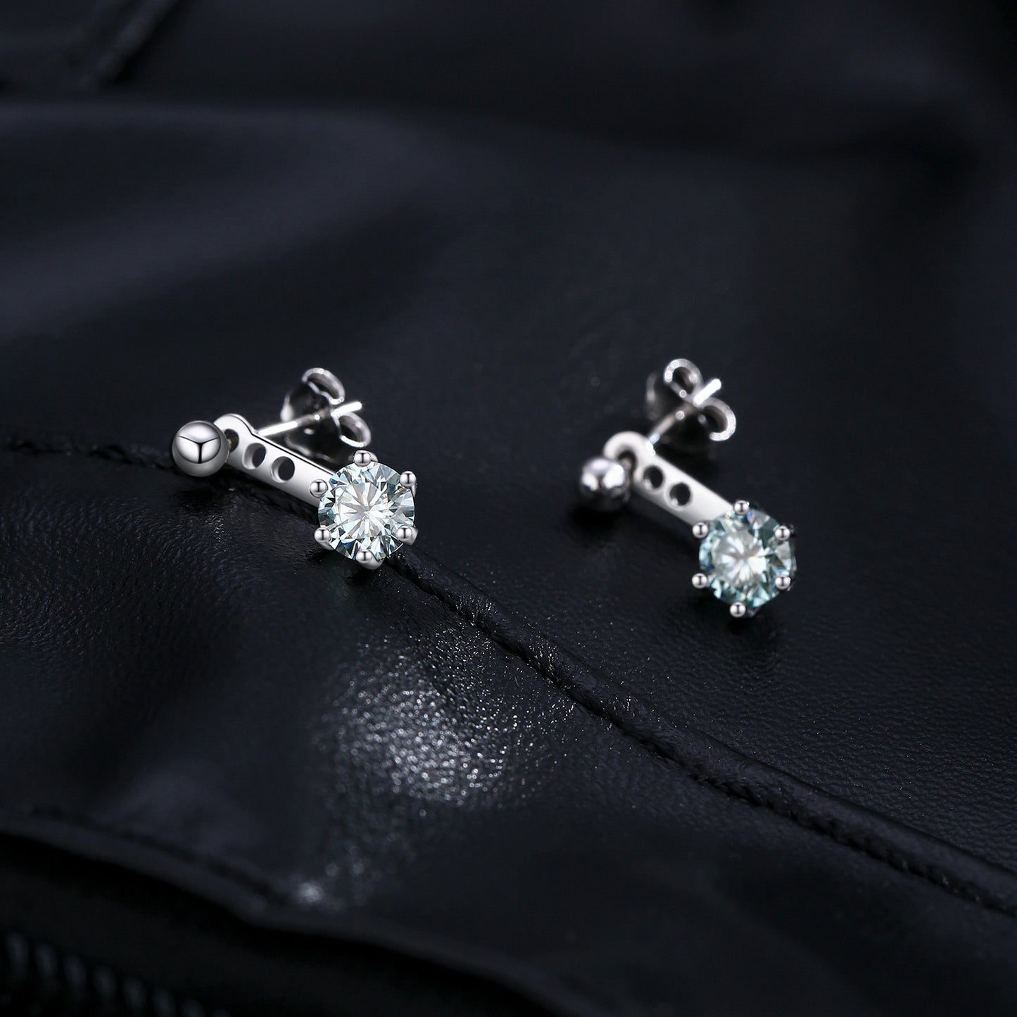 50-point blue-green moissanite s925 silver Chanel style design back-hanging two-wear earrings