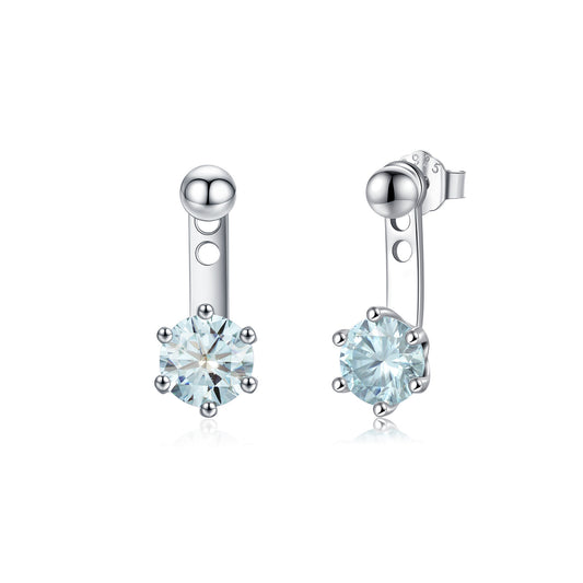 50-point blue-green moissanite s925 silver Chanel style design back-hanging two-wear earrings