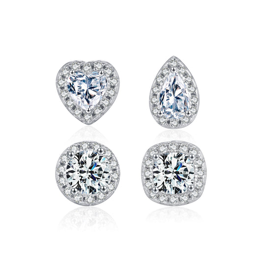 D-color moissanite s925 sterling silver light luxury shining full diamond heart water drop geometric earrings