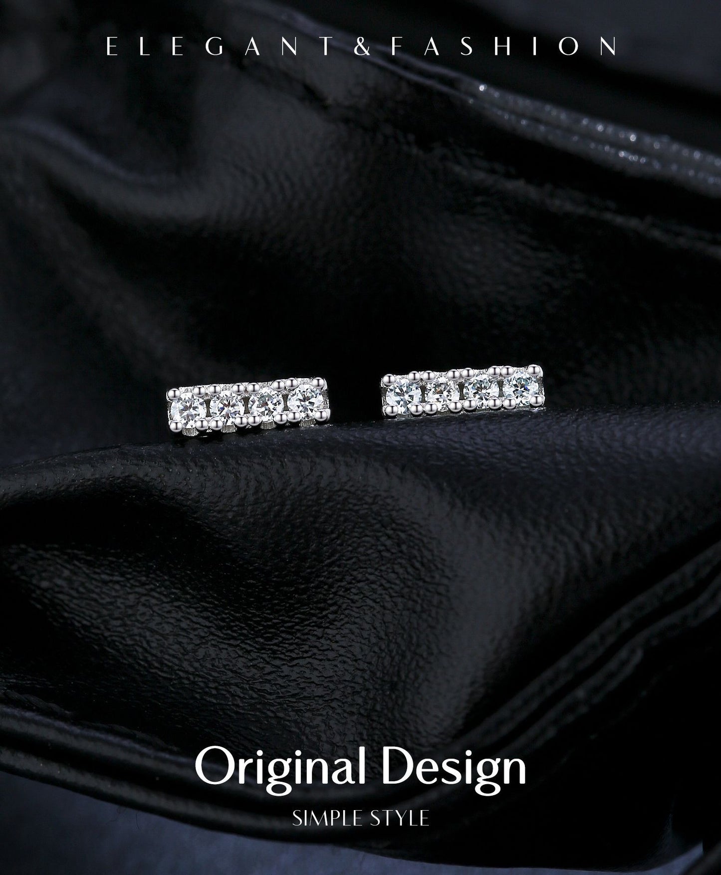D-color moissanite 925 silver light luxury small cool feeling exquisite brilliant row diamond earrings