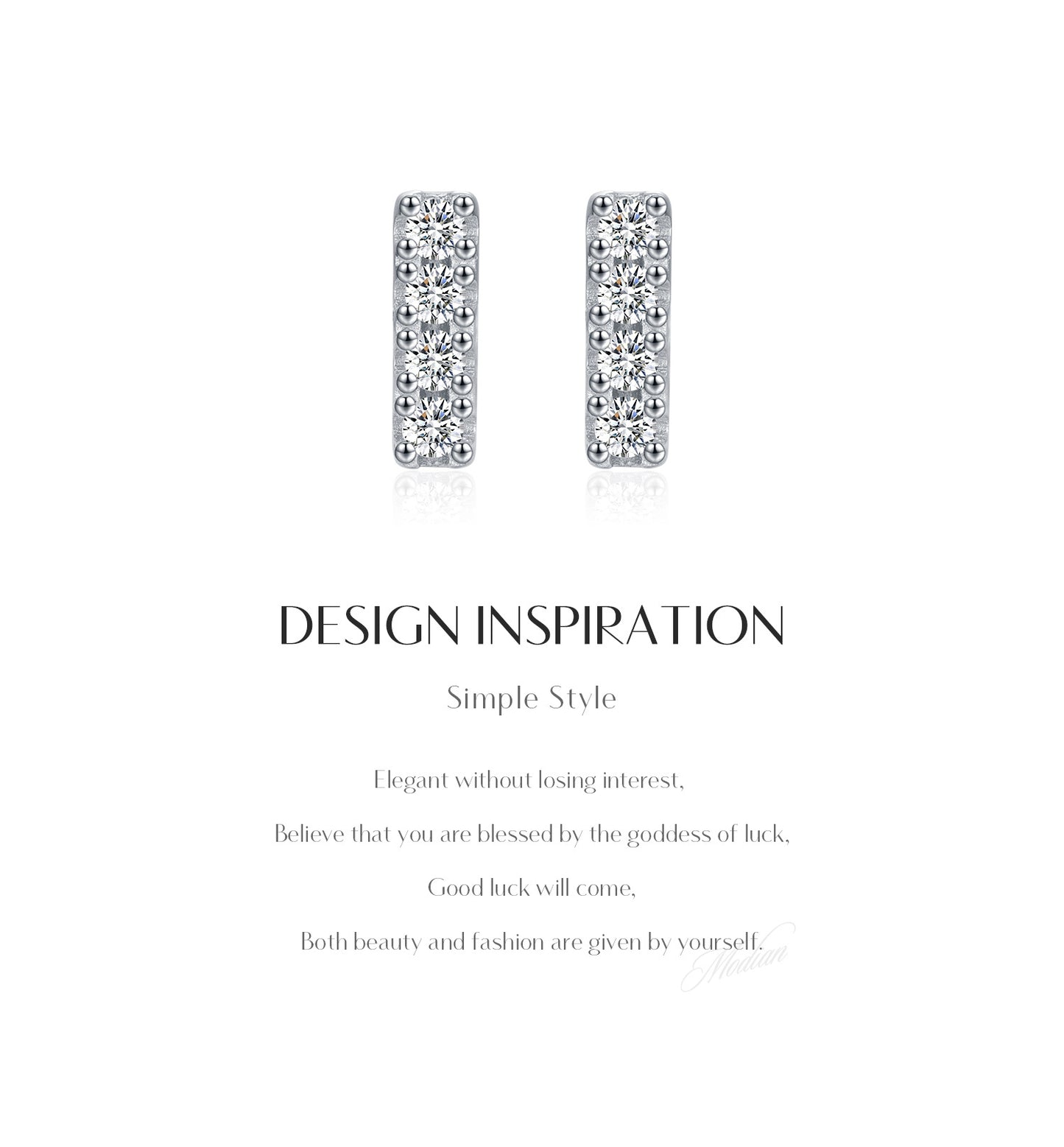 D-color moissanite 925 silver light luxury small cool feeling exquisite brilliant row diamond earrings