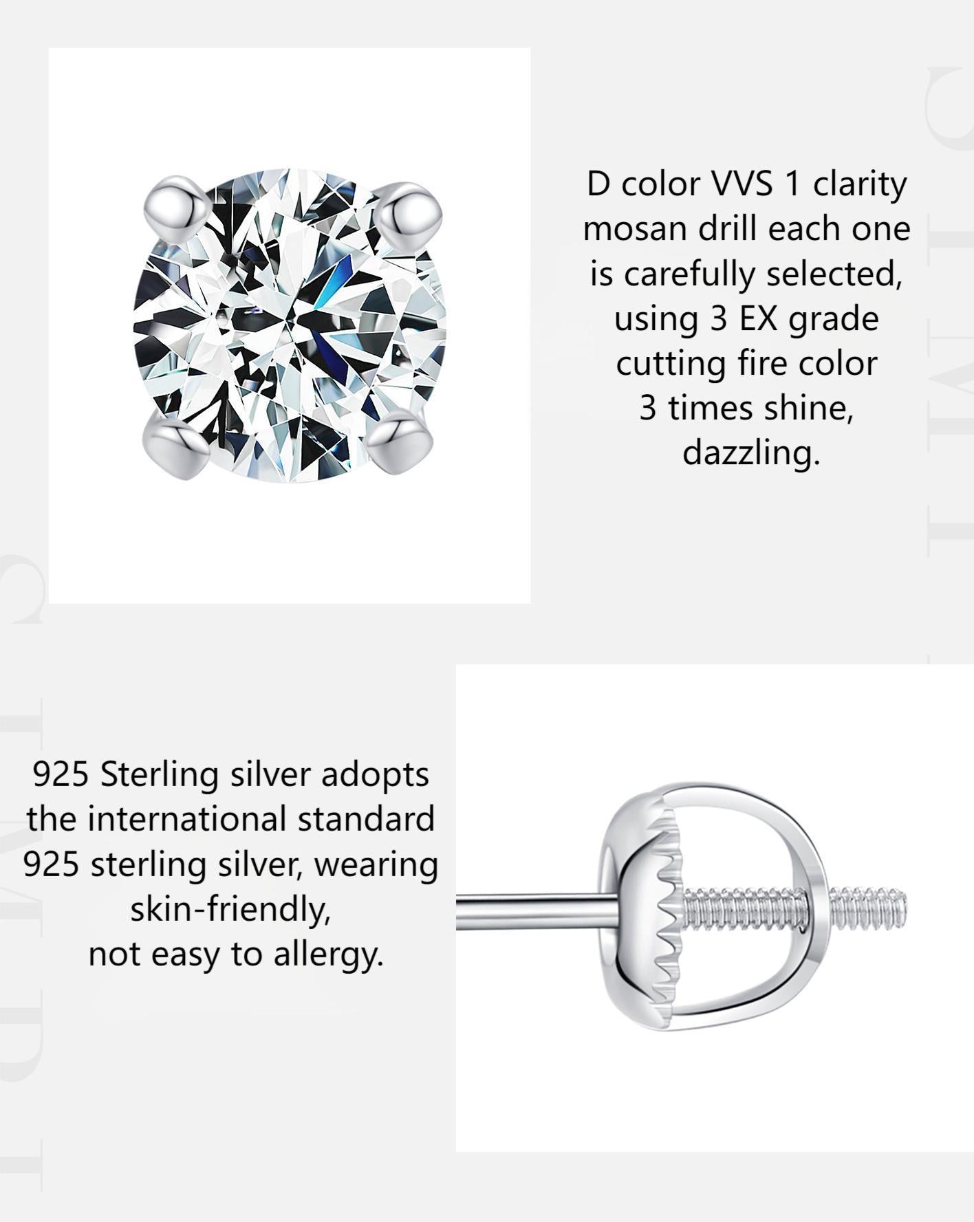 1 carat moissanite S925 sterling silver light luxury style beautiful versatile shining diamond earrings