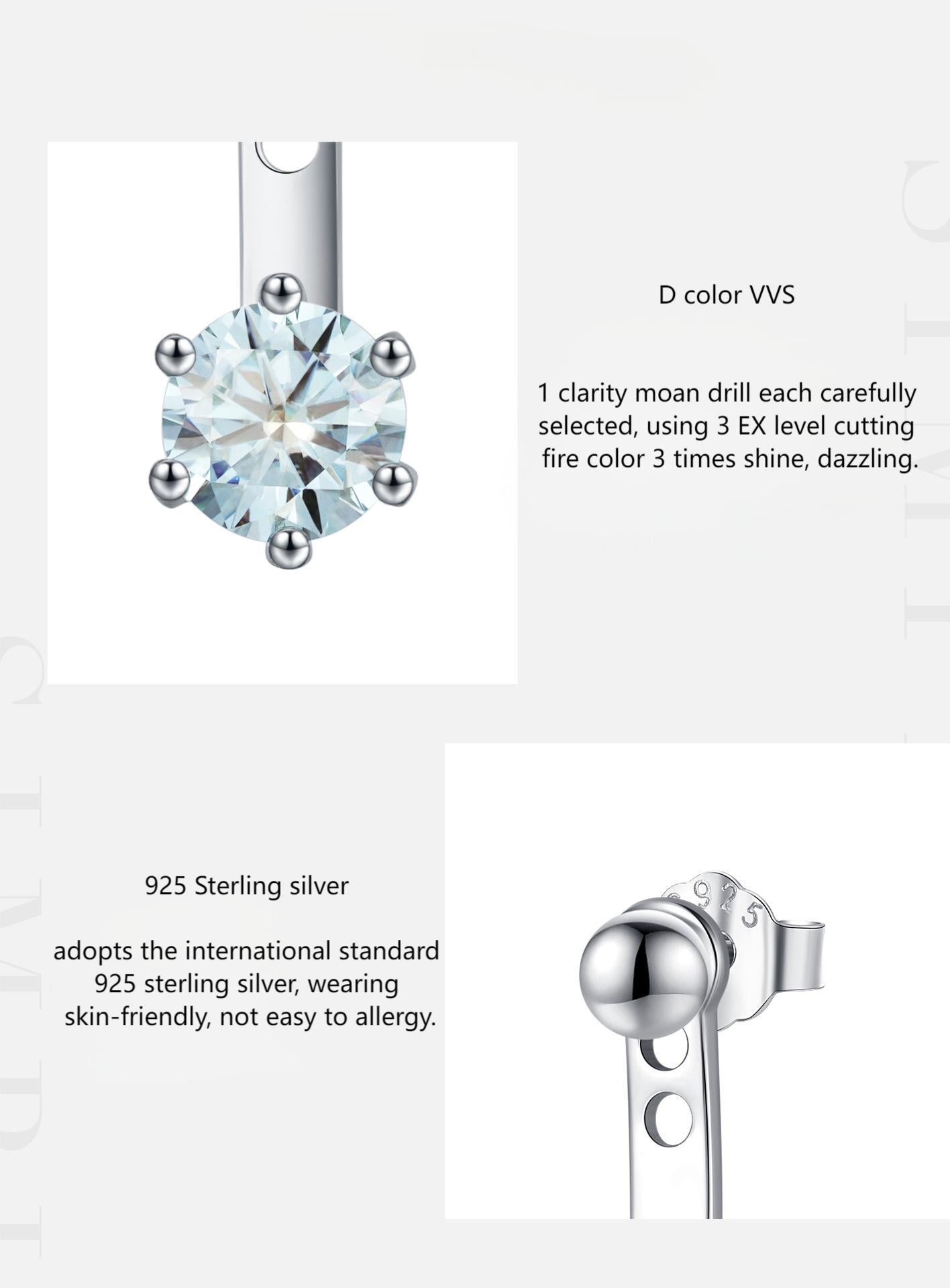 50-point blue-green moissanite s925 silver Chanel style design back-hanging two-wear earrings