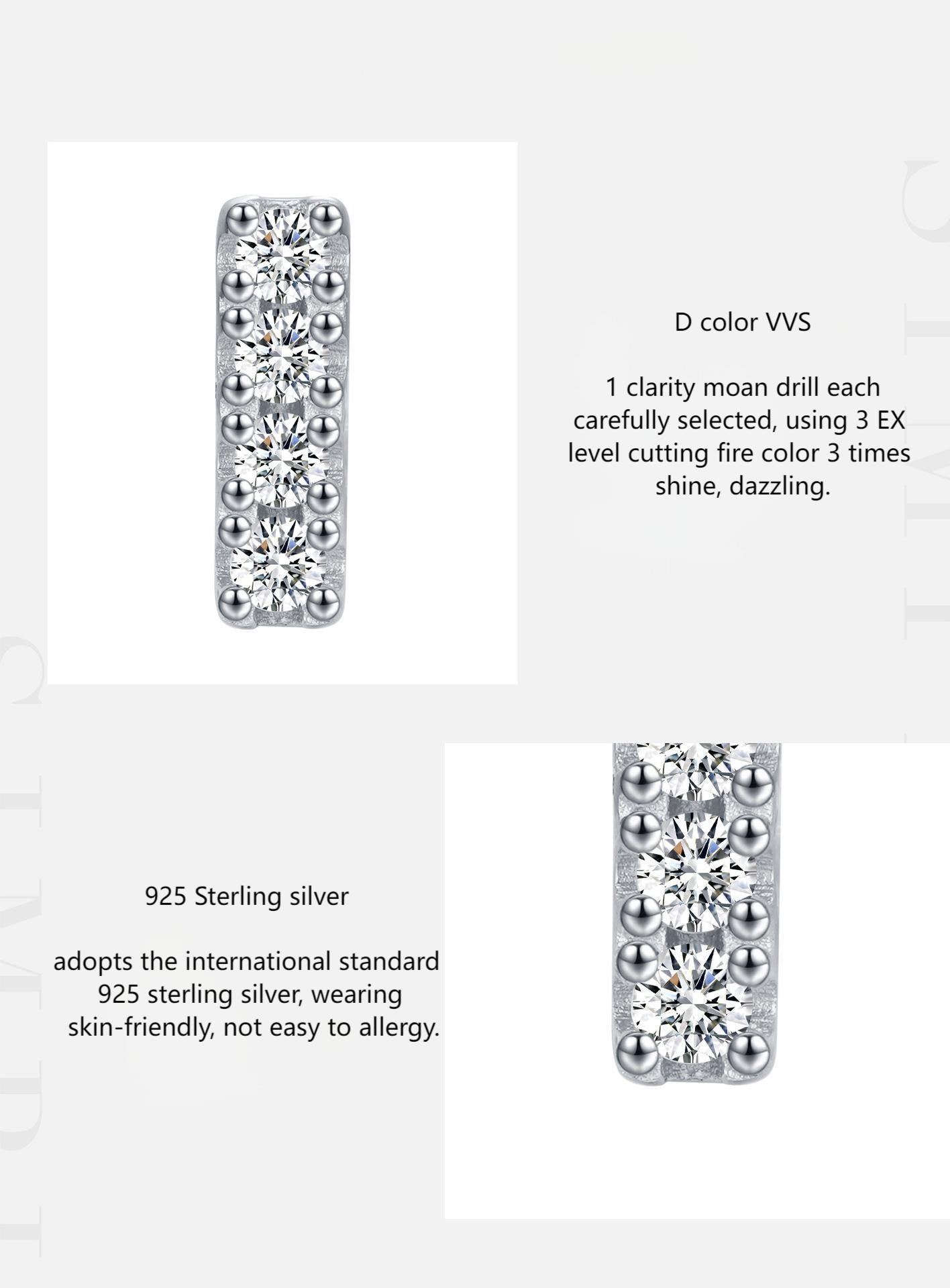 D-color moissanite 925 silver light luxury small cool feeling exquisite brilliant row diamond earrings