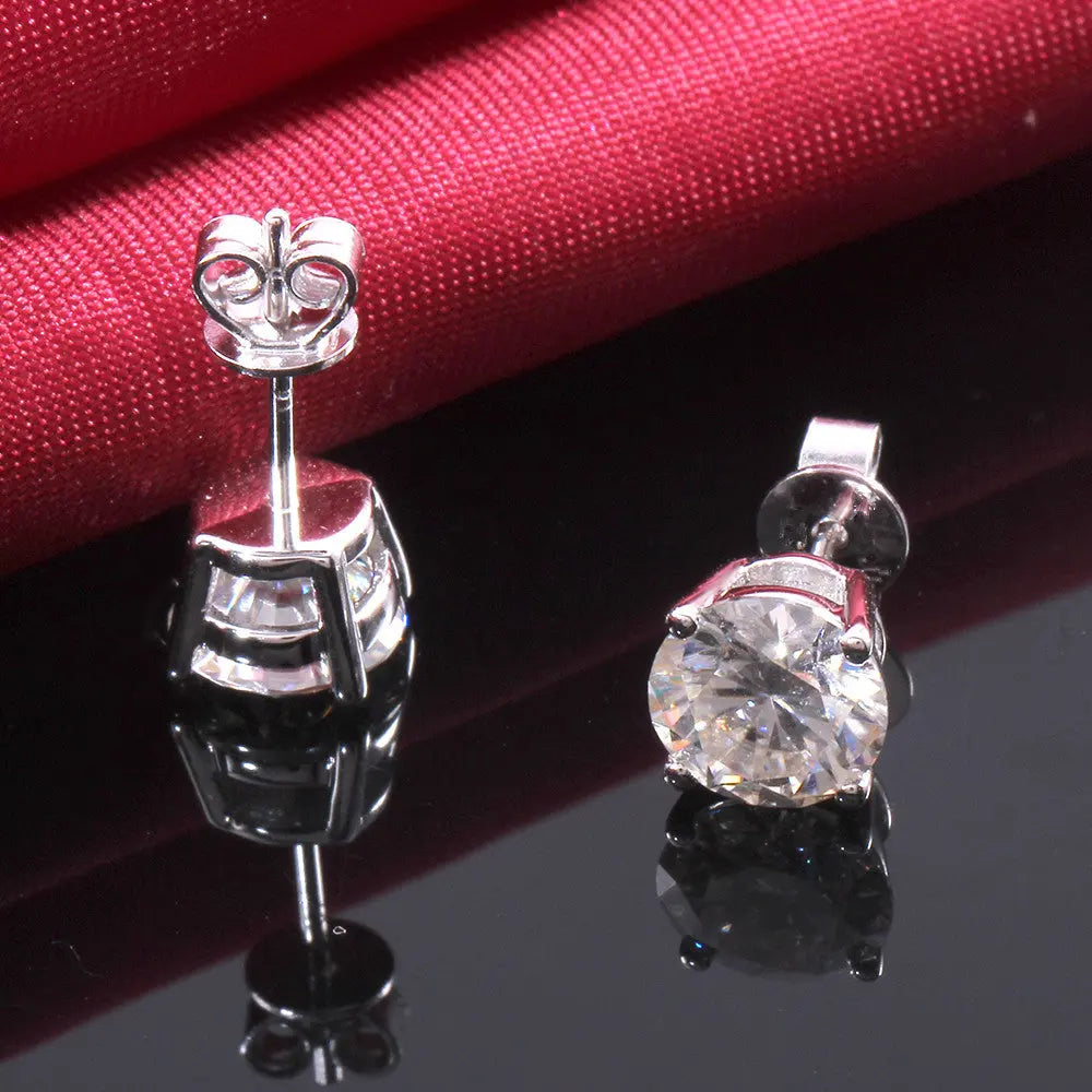 10k White Gold & Platinum Plated Silver Stud Moissanite Earrings 2ctw / 10k White Gold Earring Collection