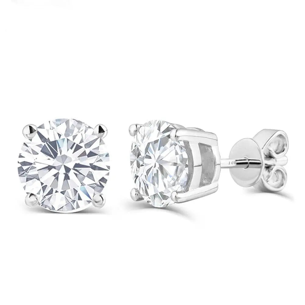 10k White Gold & Platinum Plated Silver Stud Moissanite Earrings 2ctw / 10k White Gold Earring Collection