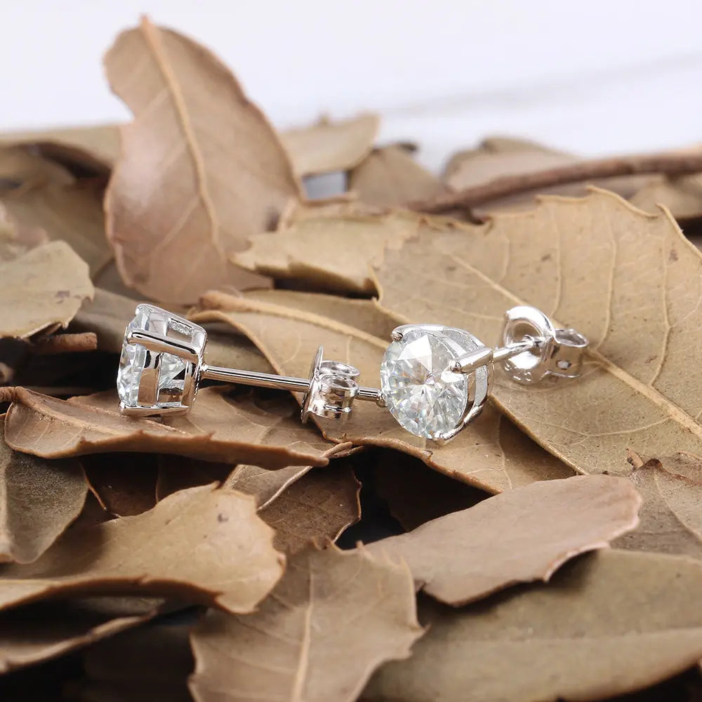 10k White Gold & Platinum Plated Silver Stud Moissanite Earrings 2ctw / 10k White Gold Earring Collection