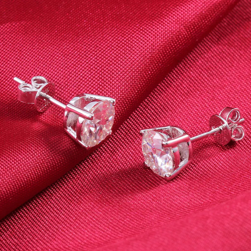 10k White Gold & Platinum Plated Silver Stud Moissanite Earrings 2ctw / 10k White Gold Earring Collection