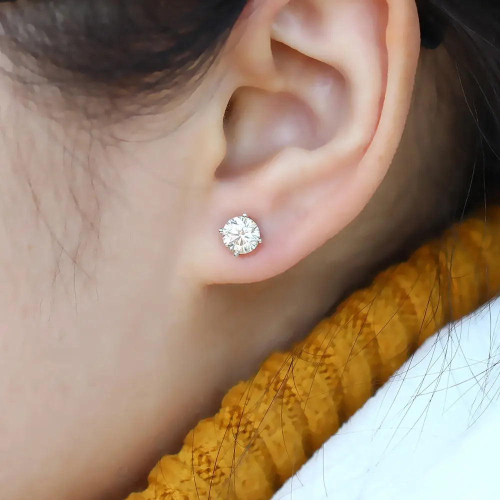 10k White Gold & Platinum Plated Silver Stud Moissanite Earrings 2ctw / 10k White Gold Earring Collection
