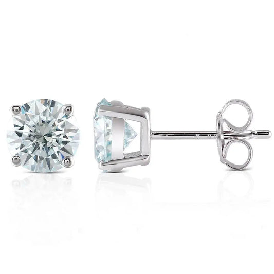 10k White Gold & Silver Stud Slight Blue Moissanite Earrings 2ctw