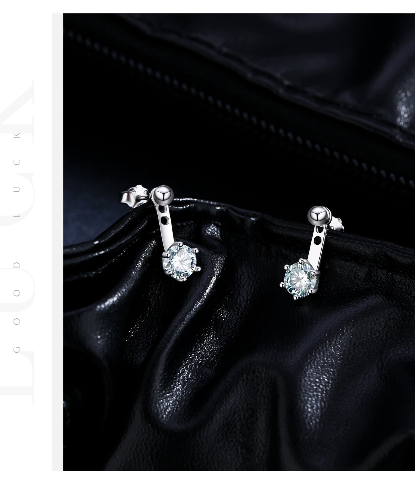 50-point blue-green moissanite s925 silver Chanel style design back-hanging two-wear earrings